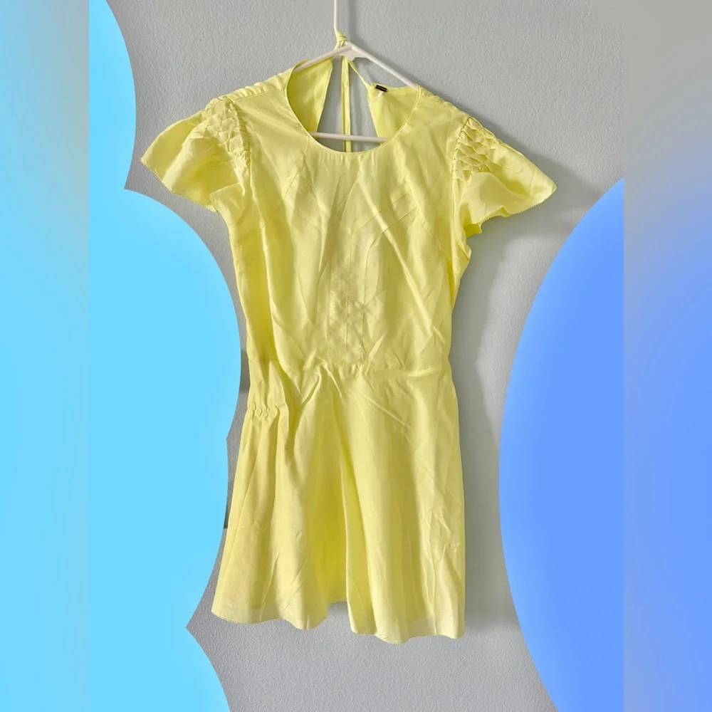 Free People 🌸 Follow Along Silk Mini Dress Yellow Size 2 - Picture 5 of 17